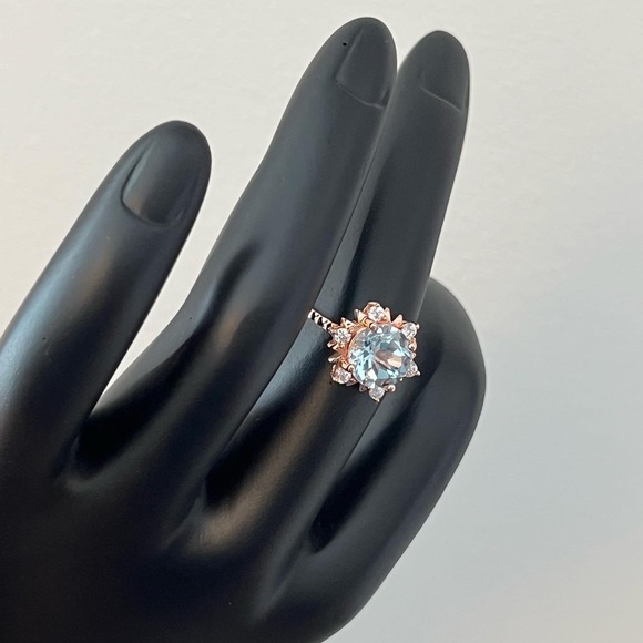 Fine Jewelry 925 Sterling Silver Blue Topaz Ring, Dainty Rose Gold Plated - Picture 3 of 11